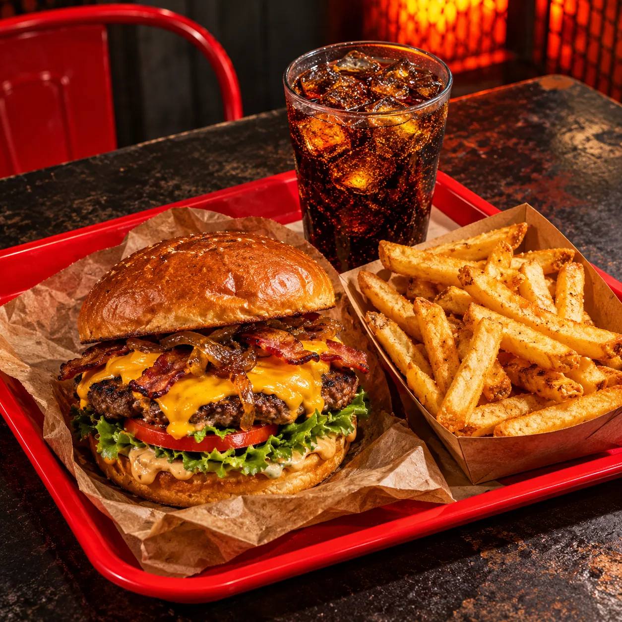 Combo de hamburguesa, papas y refresco