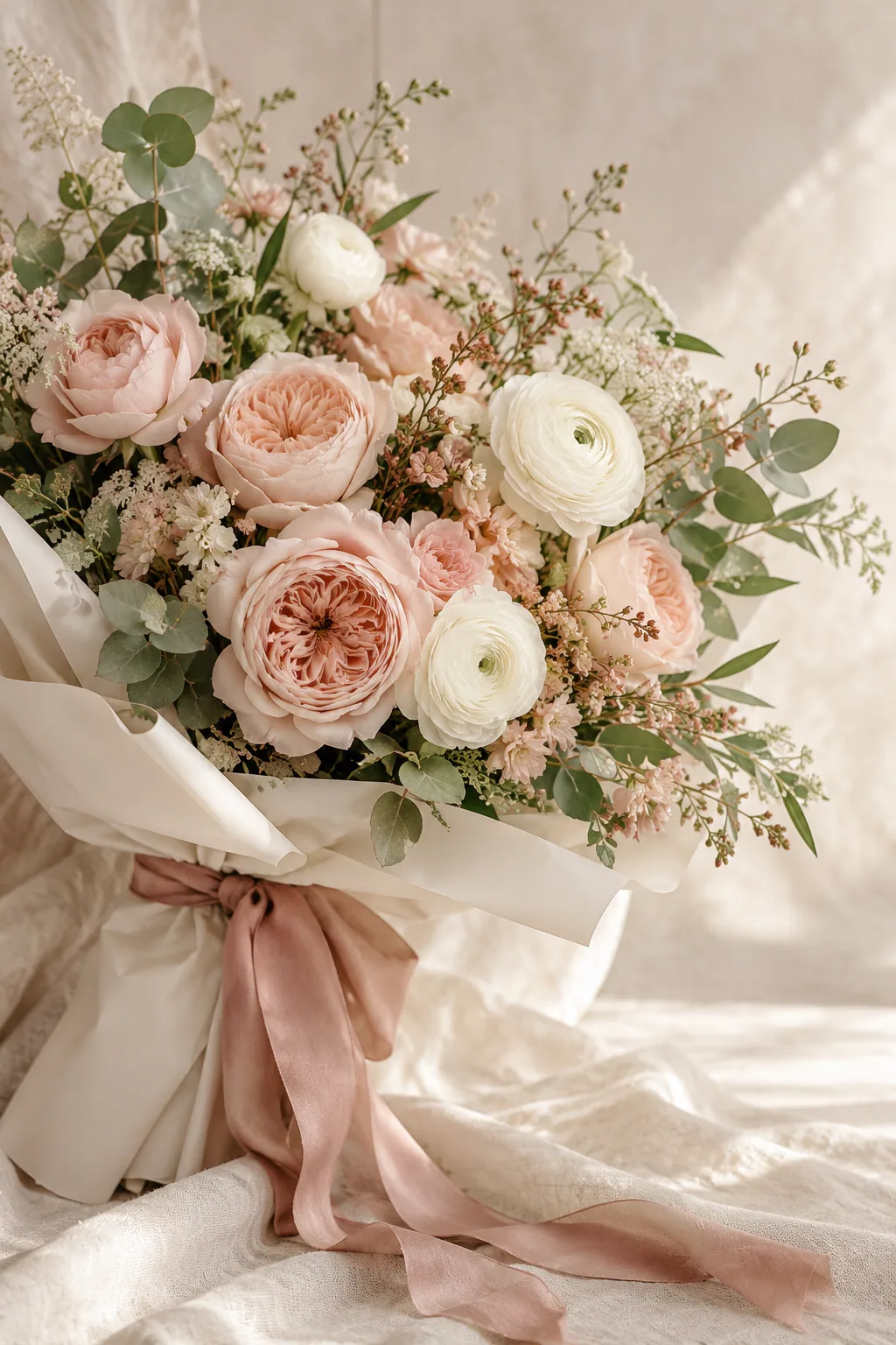 Brisa de jardín, arreglo floral en tonos blush